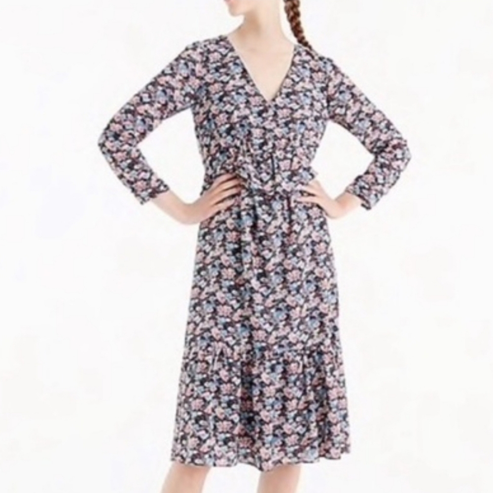 J.Crew Floral Print Ruffle Midi Dress